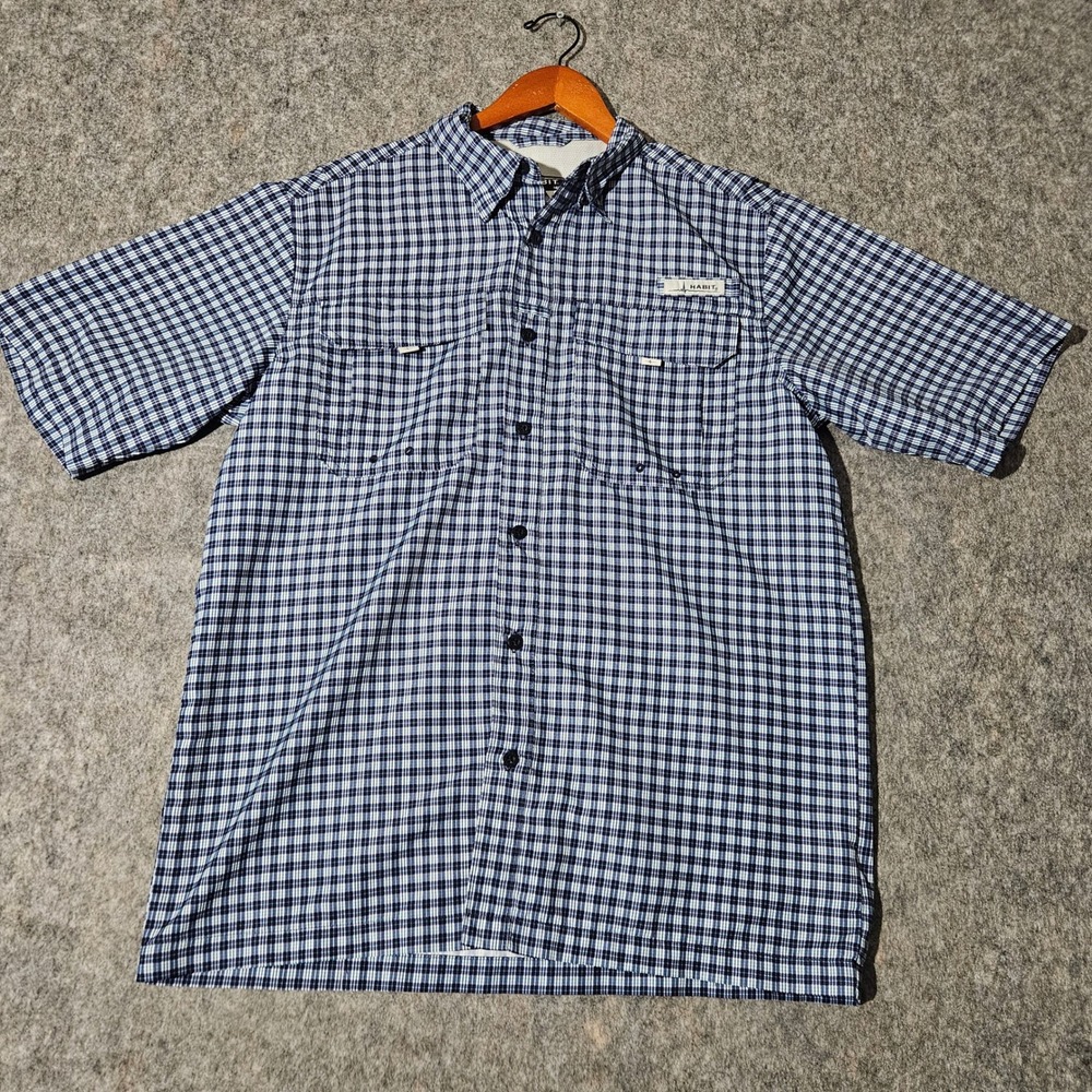 HABIT Mens Blue White Plaid Short Sleeve Button Up Fishing Shirt Size M